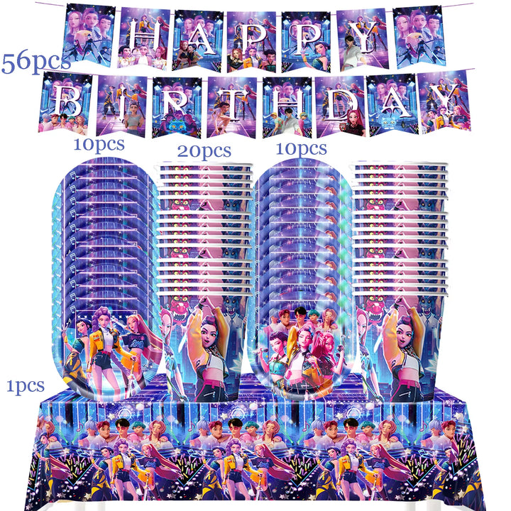 K-Pop D-Demon H-Hunter Birthday Party Decoration Cartoon Anime Hunter Figures Balloons Cake Topper Banner Birthday Decoration