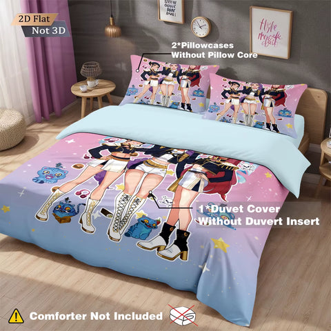 3Pcs K-Pop Demon Hunters Print Coreless Bedding Set Multi Sized Bedding Dormitory Duvet Cover Soft Decoration, Machine Washable