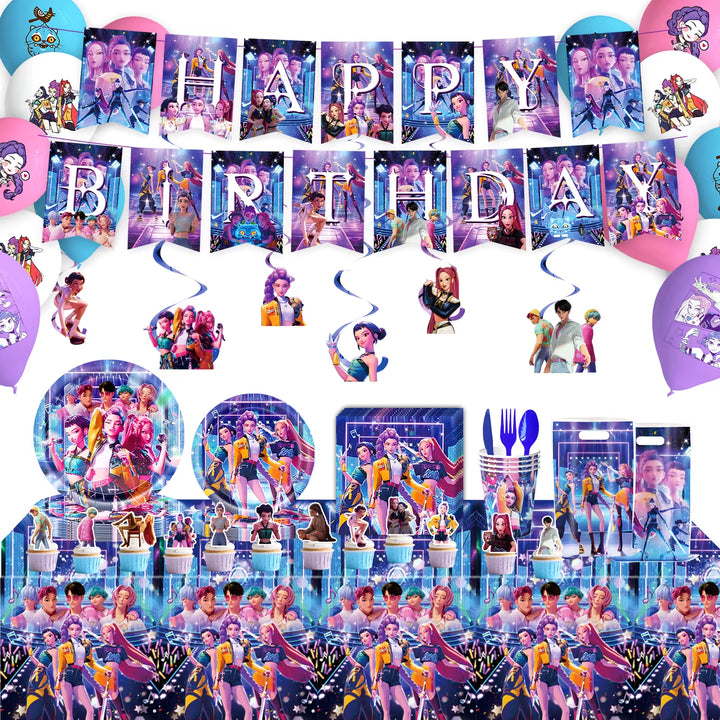 K-Pop D-Demon H-Hunter Birthday Party Decoration Cartoon Anime Hunter Figures Balloons Cake Topper Banner Birthday Decoration