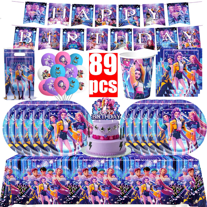 K-Pop D-Demon H-Hunter Birthday Party Decoration Cartoon Anime Hunter Figures Balloons Cake Topper Banner Birthday Decoration