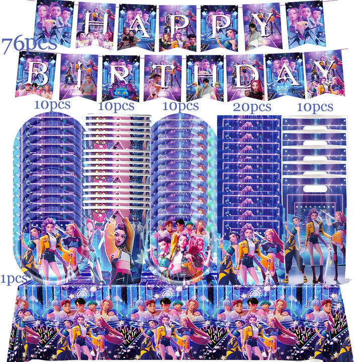 K-Pop D-Demon H-Hunter Birthday Party Decoration Cartoon Anime Hunter Figures Balloons Cake Topper Banner Birthday Decoration