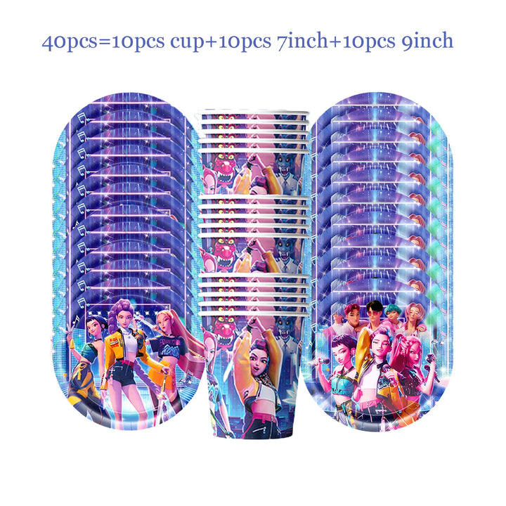 K-Pop D-Demon H-Hunter Birthday Party Decoration Cartoon Anime Hunter Figures Balloons Cake Topper Banner Birthday Decoration