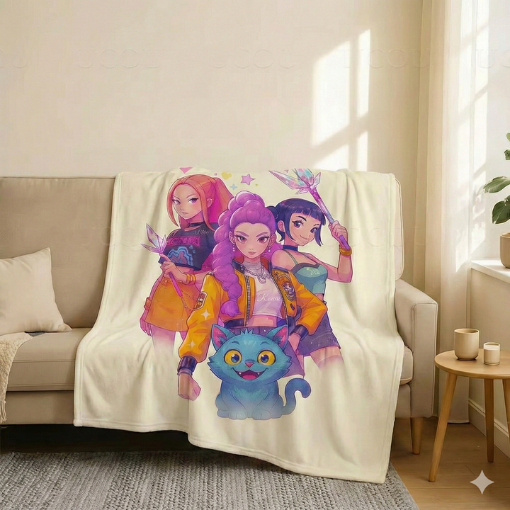 K-Pop Demon Hunters Huntrix Winter Throw Blanket