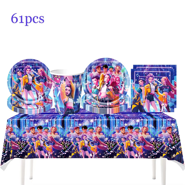 K-Pop D-Demon H-Hunter Birthday Party Decoration Cartoon Anime Hunter Figures Balloons Cake Topper Banner Birthday Decoration