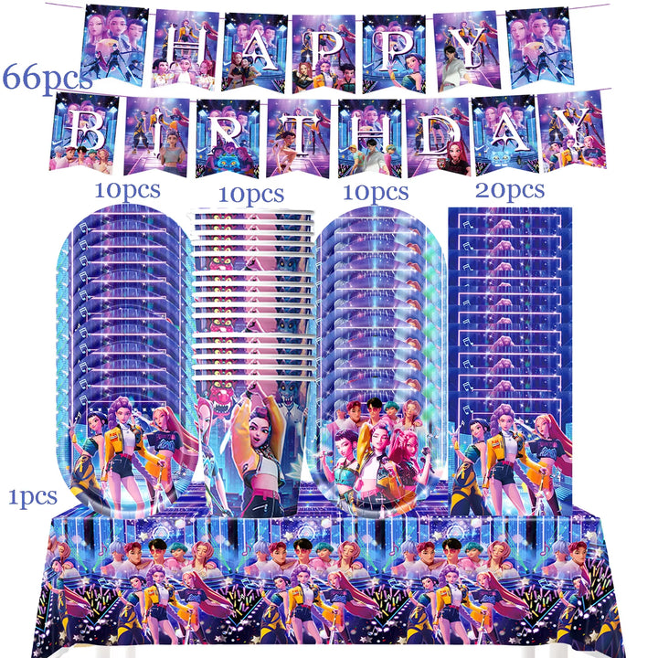 K-Pop D-Demon H-Hunter Birthday Party Decoration Cartoon Anime Hunter Figures Balloons Cake Topper Banner Birthday Decoration