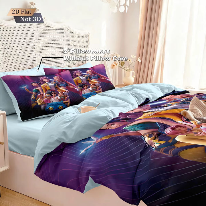 3pcs K-Pop Demon Hunters print bedding set for bedroom