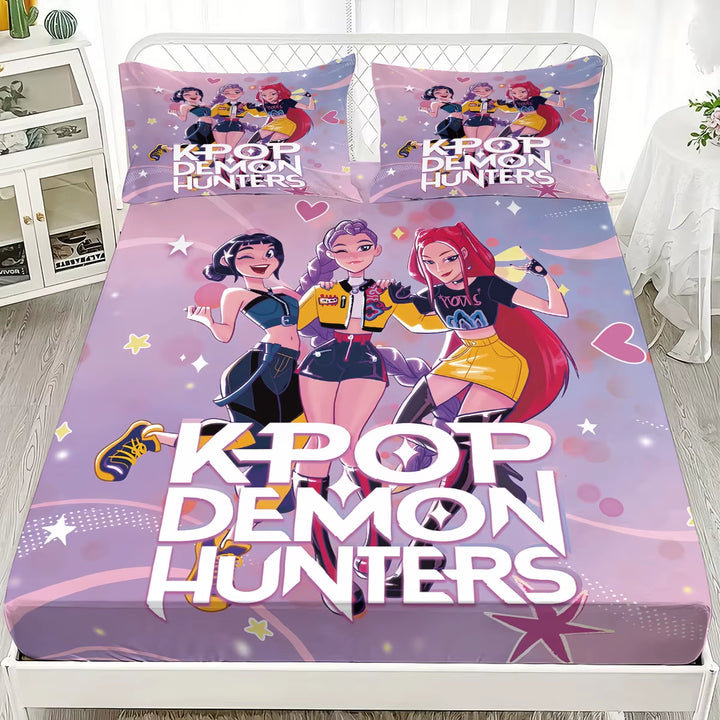 3pcs K-Pop Demon Hunters print coreless fitted sheet bedroom decor